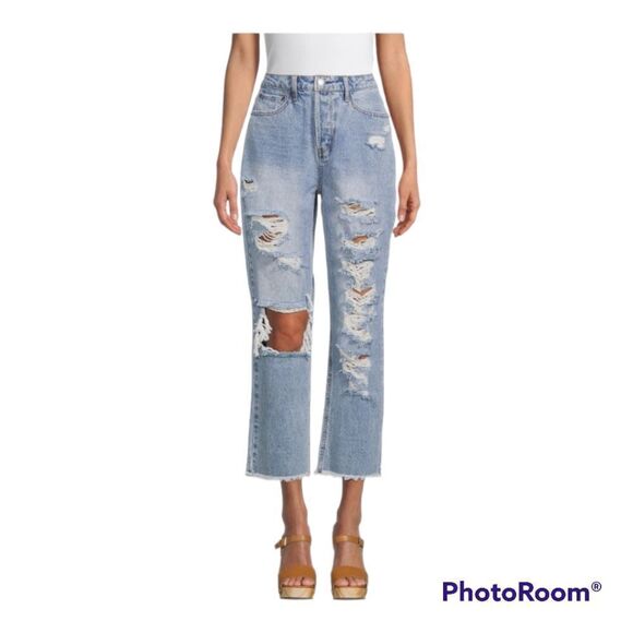 Vanilla Star Juniors Distressed 90's Boyfriend Jean Retro Button Fly Size 9 - Picture 2 of 16